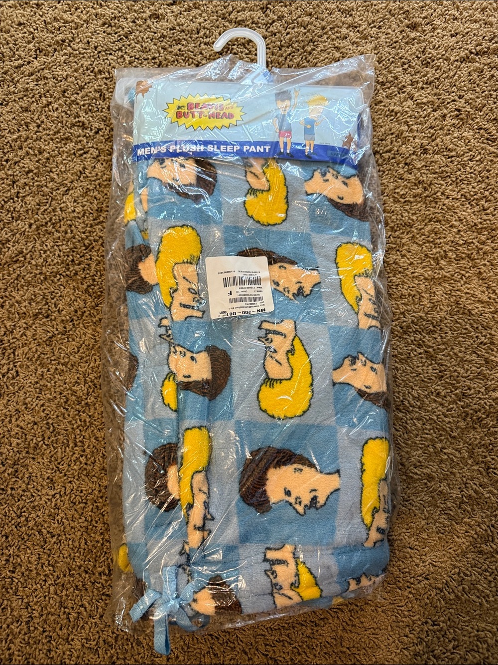 Vintage NWT Beavis and Butt-Head Men's Plush Sleep Pants - Blue & Yellow